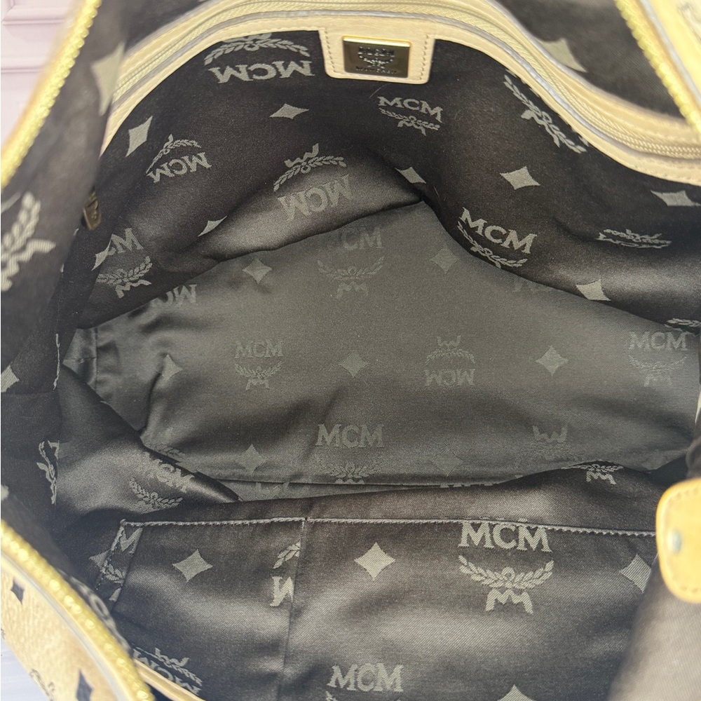 MCM Light Beige Visetos Leather Monogram Hobo Shoulder Bag | Lock & Key Included - Picture 9 of 12